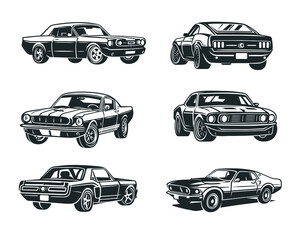 Set of retro muscle cars,  illustration.