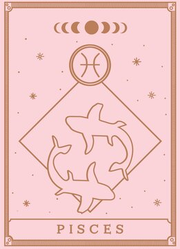 Pisces Horoscope And Zodiac Constellation Symbol Minimalist Vector Tarot Card For Tarot Reader	