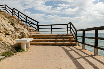 Fototapeta premium Beautifully landscaped city promenade along the coast of the Mediterranean Sea on the Costa del Sol in Spain