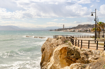 Beautifully landscaped city promenade along the coast of the Mediterranean Sea on the Costa del Sol in Spain © Q77photo