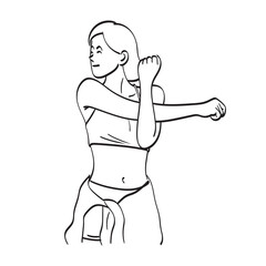 fitness woman stretching her hands illustration vector hand drawn isolated on white background line art.