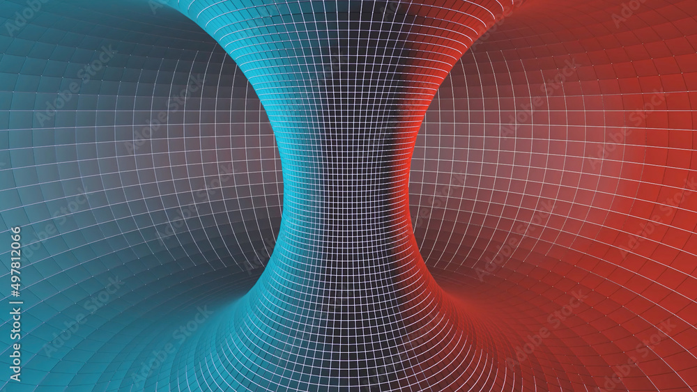 Poster abstract visualization of a wormhole. design. scientific computer generated background, 3d spinning 