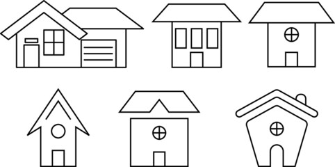 Different houses line vector icon set