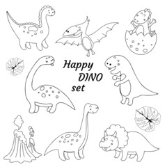 Vector doodle set with cartoon dinosaurs