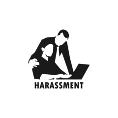 Physical harassment at work place simple black vector silhouette illustration.