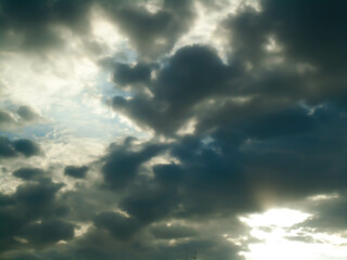 Cloudy and gray skies that let in a few rays of light