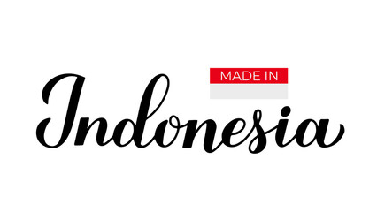 Made in Indonesia handwritten label. Calligraphy hand lettering. Quality mark vector icon. Perfect for logo design, tags, badges, stickers, emblem, product package