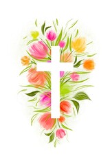 Watercolor Easter cross clipart. Floral crosses design

