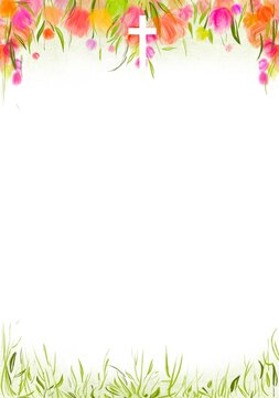 Watercolor Easter cross clipart. Floral crosses Frame