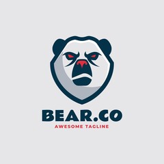 Vector Logo Illustration Bear Simple Mascot Style.