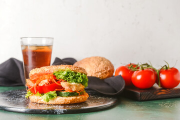 Fresh doner kebab in bun on table