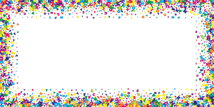 Falling letters of English language. Vivid flying words of Latin alphabet. Foreign languages study concept. Bewitching back to school banner on white background.