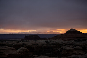 Clouds Begin To Break Over The La Sal Mountains At Sunrise