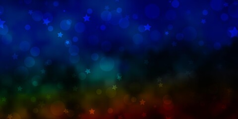 Dark Multicolor vector layout with circles, stars.