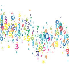Falling colorful orderly numbers. Math study concept with flying digits. Pretty back to school mathematics banner on white background. Falling numbers vector illustration.