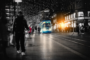 Public transport, 24hrs a day. Digitally manipulated shot of a busy city street at night.