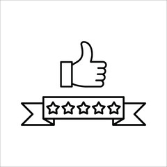 Five stars and hand, customer review, quality rating icon vector stroke and color editable on white background