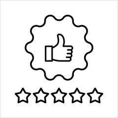 Obraz premium Five stars and hand, customer review, quality rating icon vector stroke and color editable on white background