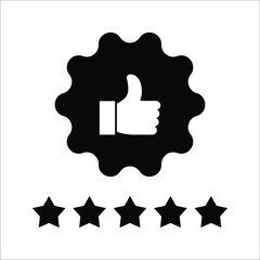Fototapeta na wymiar Five stars and hand, customer review, quality rating icon vector stroke and color editable on white background