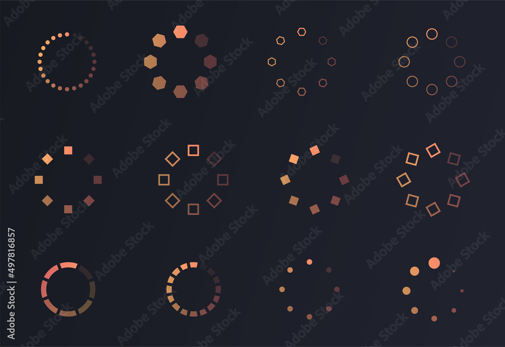 Poster loading circle set. waiting and time infographics. expectation and process. collection of elements f