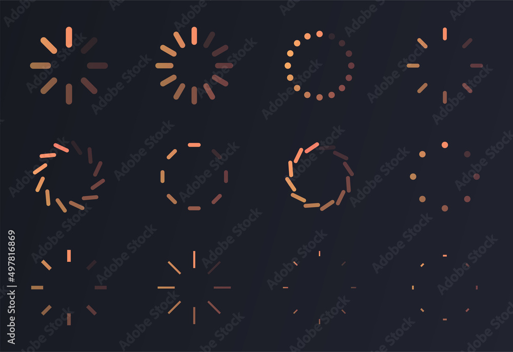 Poster loading circle set. icons for programs and applications, infographics for waiting time. interface fo