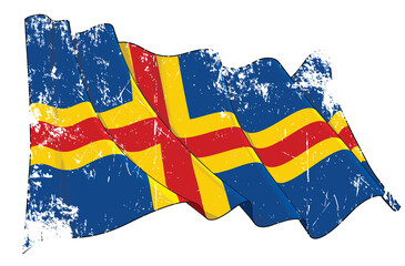 Textured Grunge Waving Flag of Aland