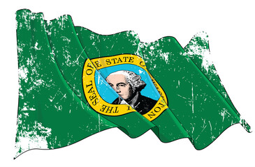 Textured Grunge Waving Flag of Washington State