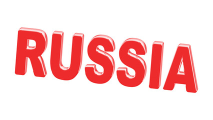 Red word Russia isolated on white background. 3d illustration.