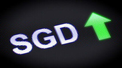 Singapore dollar sign in the screen. Index up. 3D Illustration.
