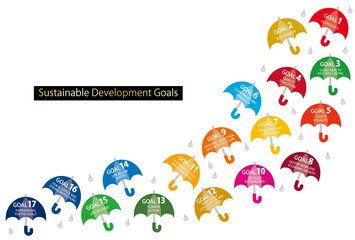 Sustainable Development Goals umbrella icon line set ENGLISH