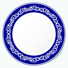 Round Frame, workpiece for your design. Ornamental elements and motifs of Kazakh, Kyrgyz, Uzbek, national Asian decor for plate, textile and print design. Circle frame. Vector. 