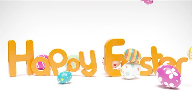 Easter composition with eggs. Festive decoration. Happy Easter. 3d animation