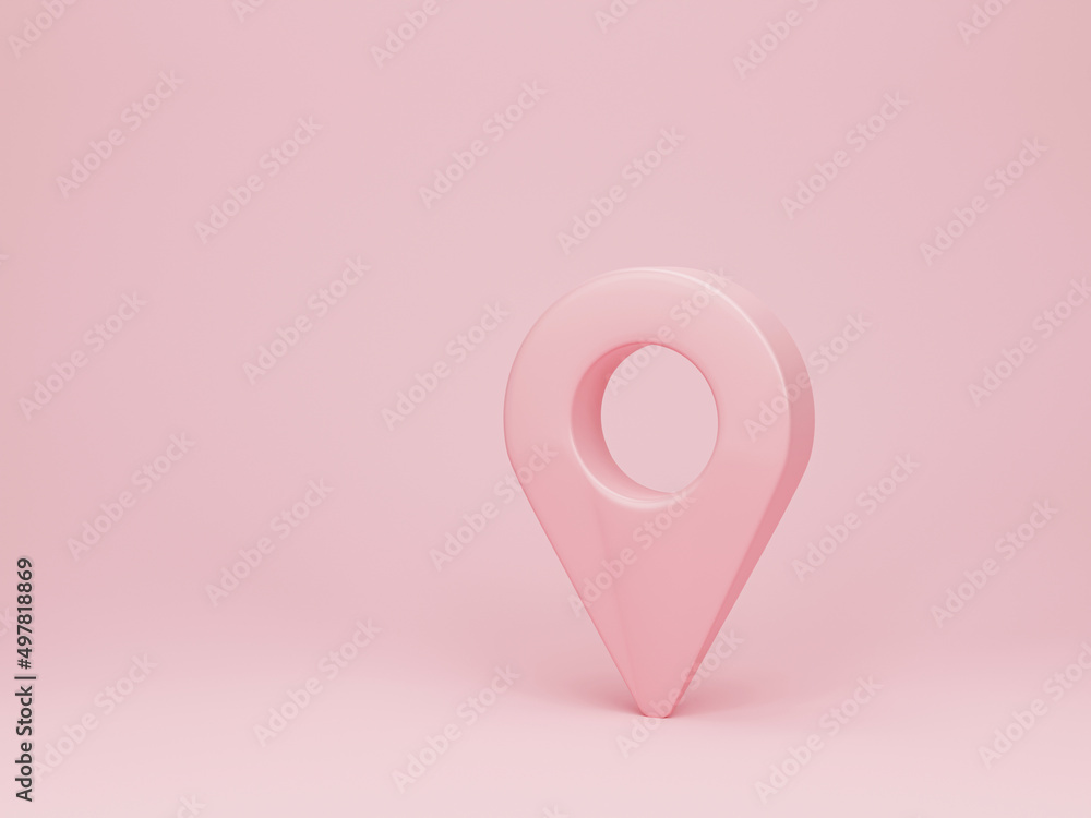 Aufkleber 3d rendering, 3d illustration. location map pin gps pointer markers. map pointer on pink background.