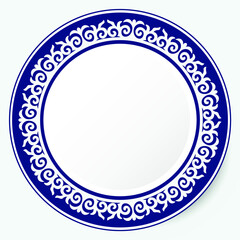 Round Frame, workpiece for your design. Ornamental elements and motifs of Kazakh, Kyrgyz, Uzbek, national Asian decor for plate, textile and print design. Circle frame. Vector. 