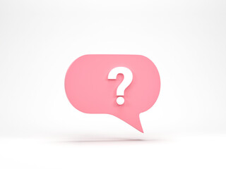 3D rendering, 3D illustration. Question mark icon in speech bubble isolated on white background.