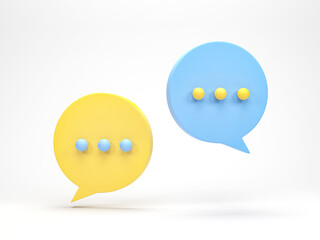 3D rendering, 3D illustration. chat bubble icon isolated on white background. Minimal yellow and blue chat typing. Design element for social media, messages or comment.