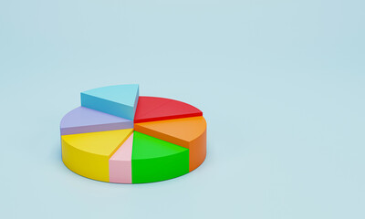 Obraz premium 3D render, 3D illustration. Pie chart infographic icon. Simple circle diagram graph icon on blue pastel background. financial data presentation concept.