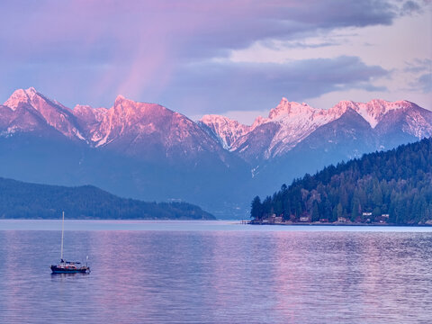 North Shore Mountains in the winter from Gibsons, British Columbia, Canada.
