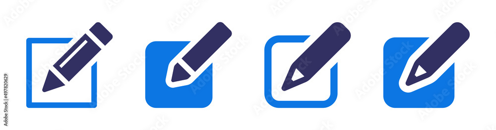 Poster edit icon set. edit button with pen icon collection.