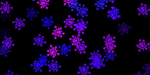 Dark purple, pink vector pattern with coronavirus elements.