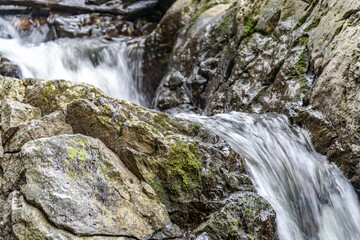 Fototapeta premium Waterfalls on the Sgydau Sychryd Cascades trail, an accessible walk from car park,Pontneddfechan, Wales,UK.