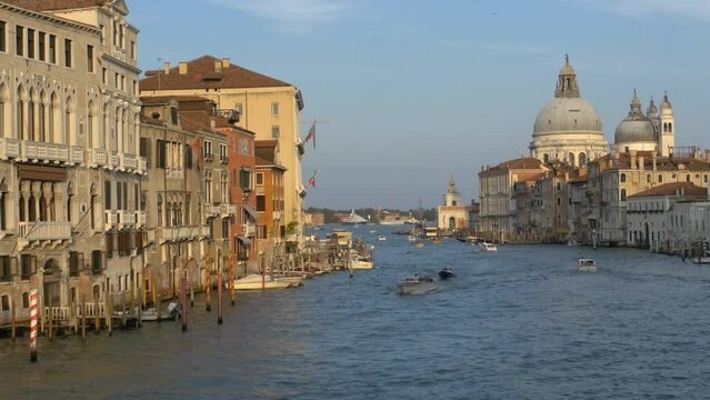Along the Grand Canal towards Santa Maria de la Salute, Venice. Evening sun