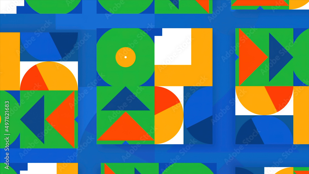 Poster animated collage of geometric shapes. motion. colorful geometric shapes move in animated application