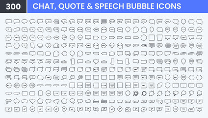 Minimal Chatting Box vector line icon set. Contains linear outline icons like Speech Bubble Text, Quote, Speak, Talk, Dialogue, Message, Text Box, Communication. Editable use and stroke for web.
