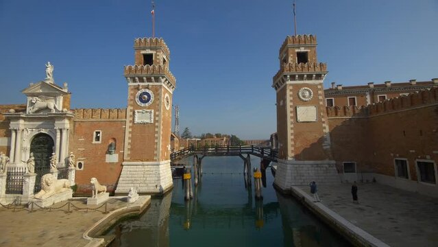 The grand entrance to the Venetian Arsenal and the Piraeus Lion