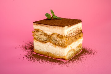 Fresh Tiramisu Cake, white background