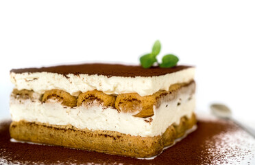 Fresh Tiramisu Cake, white background