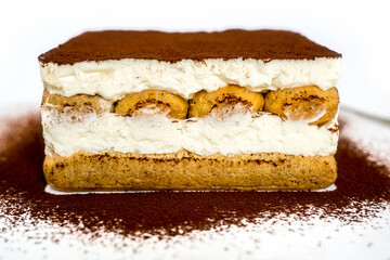 Fresh Tiramisu Cake,  white background