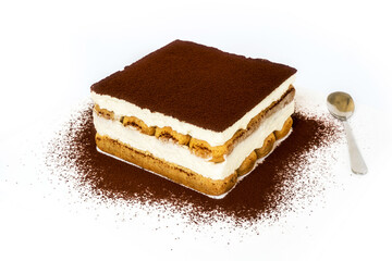 Fresh Tiramisu Cake,  white background