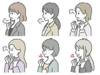 怒る若い女性の横向き上半身セット（仕事向きの服装）